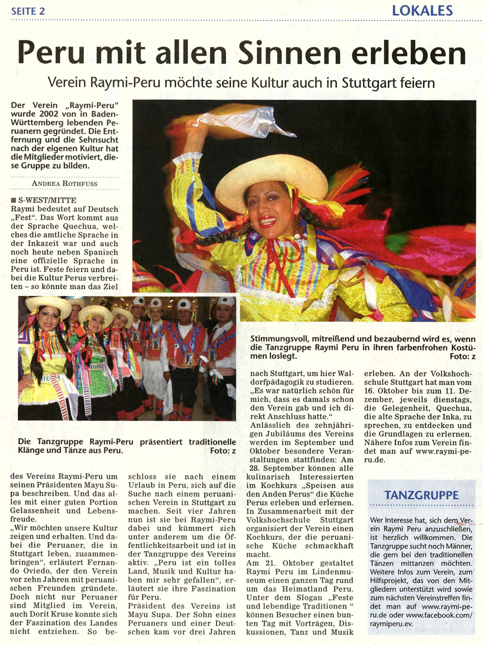 Raymi Peru im Stuttgarter Wochenblatt Seite 2 Raymi Peru im Stuttgarter Wochenblatt